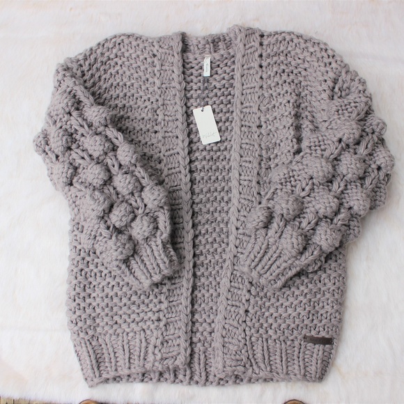 Wishlist Sweaters - Chunky Cardigan PomPom Sleeve Oversized